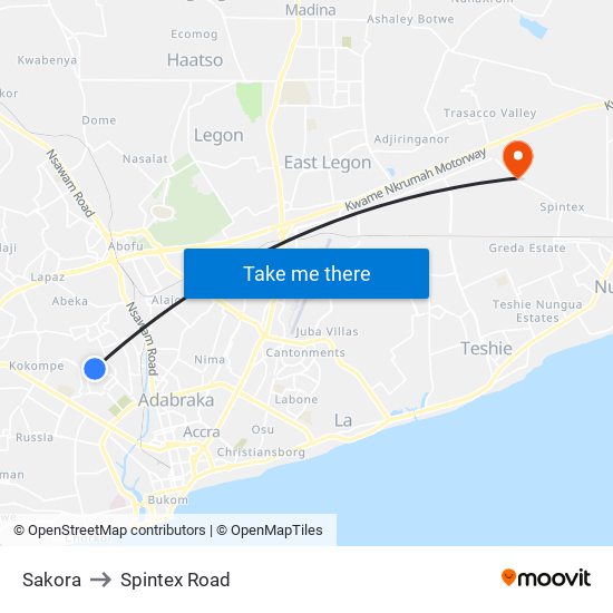 Sakora to Spintex Road map