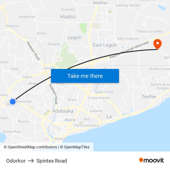 Odorkor to Spintex Road map