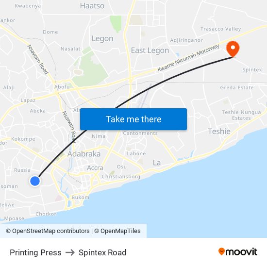 Printing Press to Spintex Road map