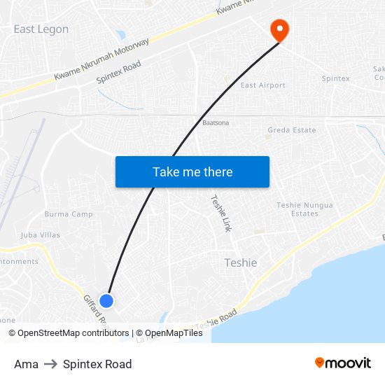 Ama to Spintex Road map