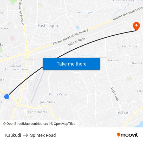 Kaukudi to Spintex Road map