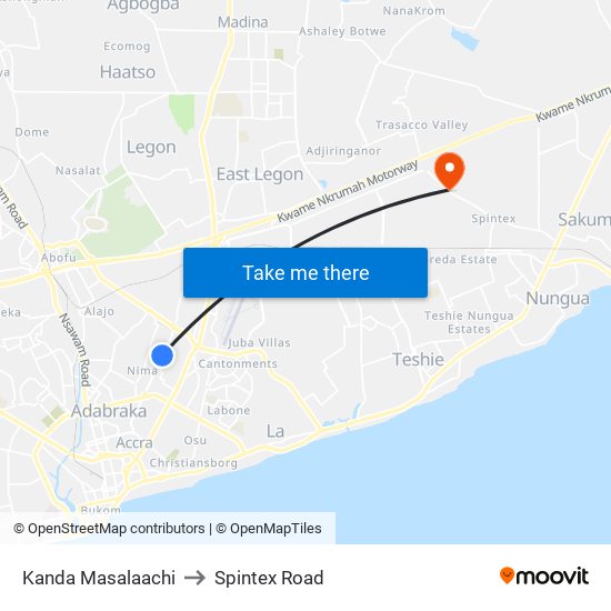 Kanda Masalaachi to Spintex Road map