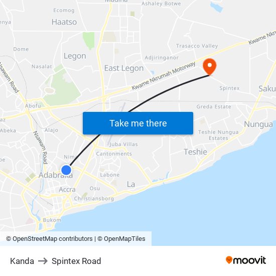 Kanda to Spintex Road map