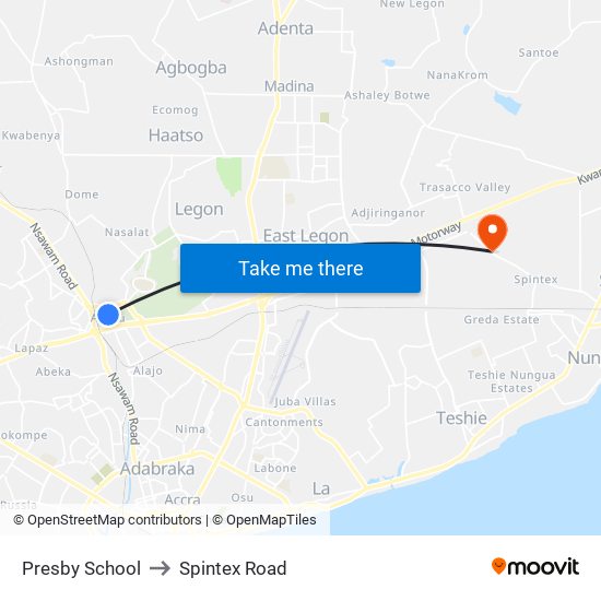 Presby School to Spintex Road map