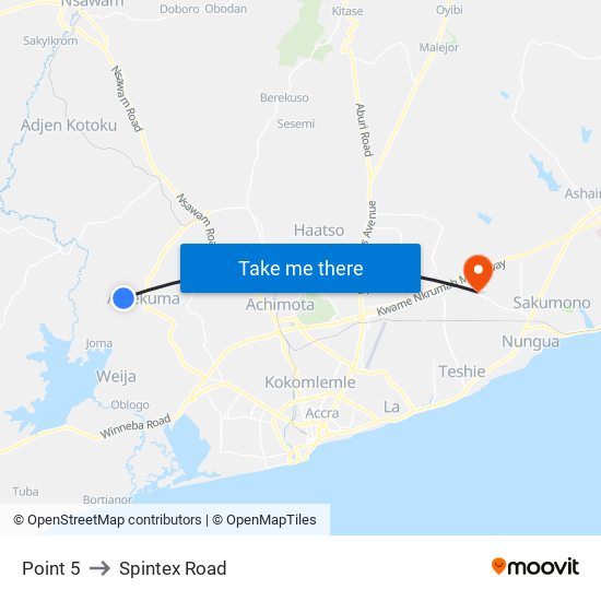 Point 5 to Spintex Road map