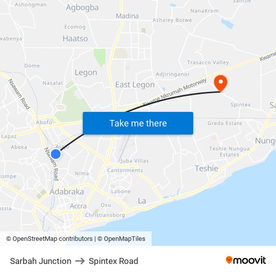 Sarbah Junction to Spintex Road map