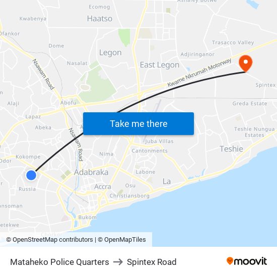 Mataheko Police Quarters to Spintex Road map