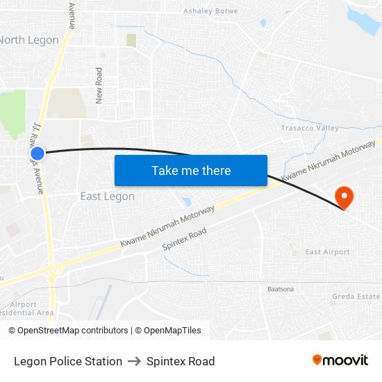 Legon Police Station to Spintex Road map