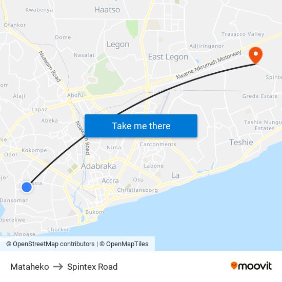 Mataheko to Spintex Road map