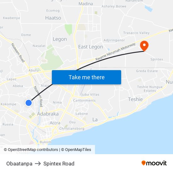 Obaatanpa to Spintex Road map