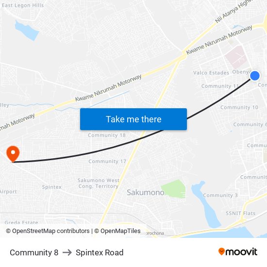 Community 8 to Spintex Road map
