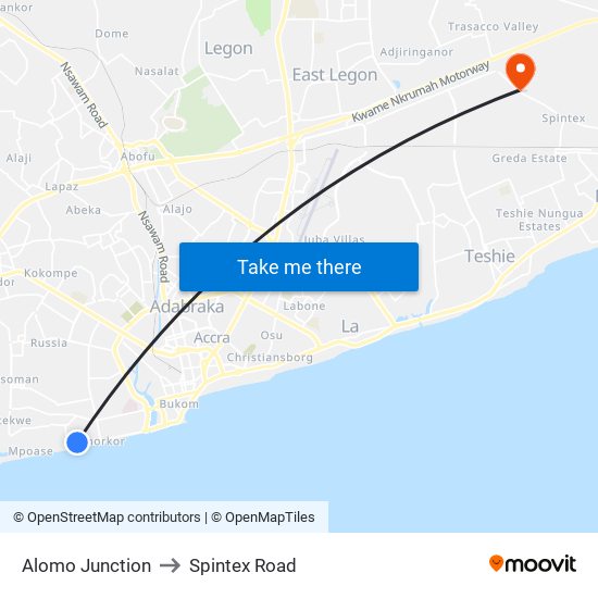 Alomo Junction to Spintex Road map