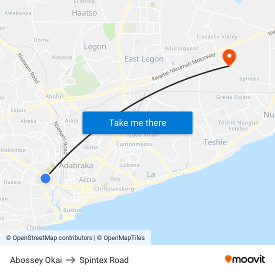 Abossey Okai to Spintex Road map