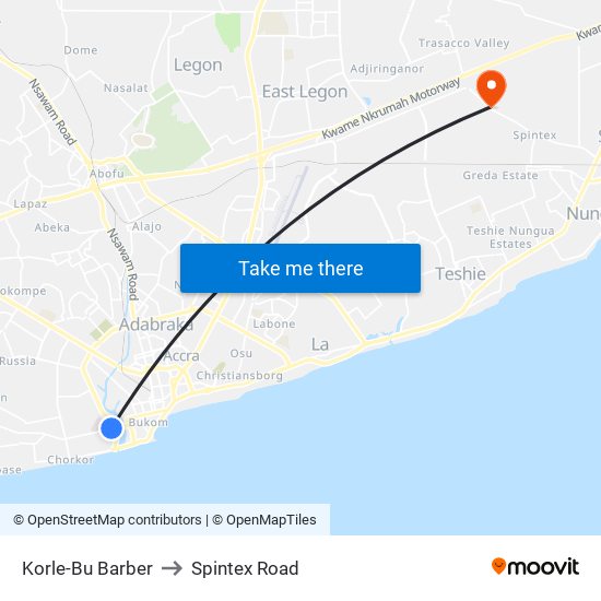 Korle-Bu Barber to Spintex Road map