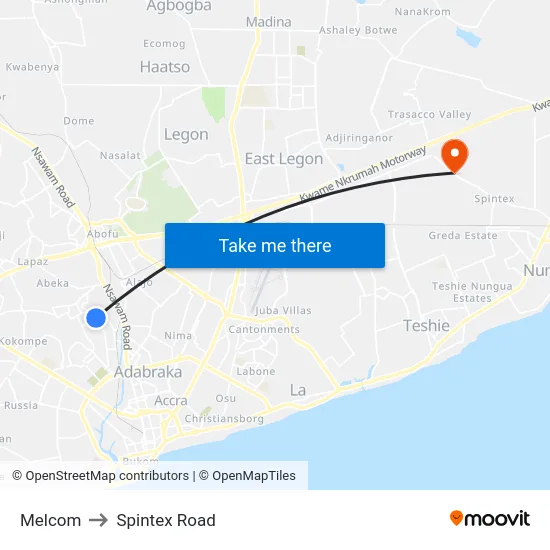 Melcom to Spintex Road map