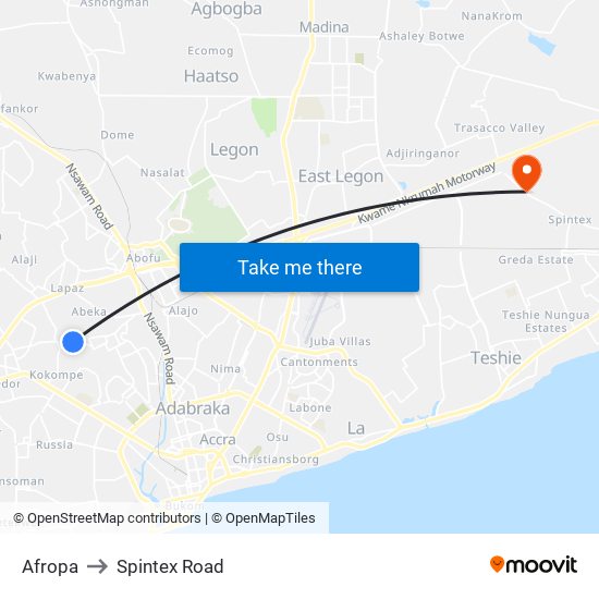 Afropa to Spintex Road map