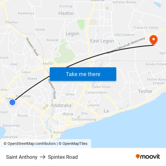 Saint Anthony to Spintex Road map