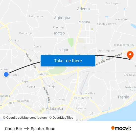 Chop Bar to Spintex Road map