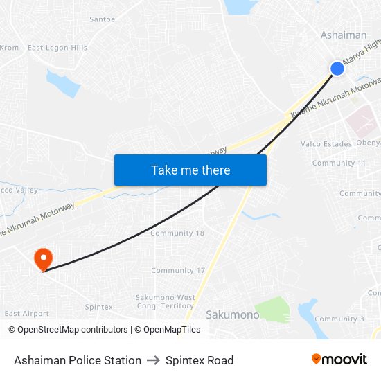 Ashaiman Police Station to Spintex Road map
