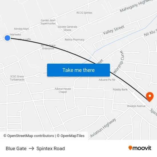 Blue Gate to Spintex Road map