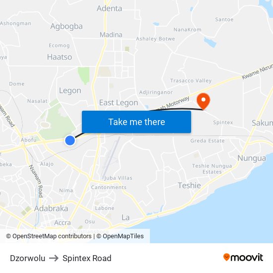 Dzorwolu to Spintex Road map