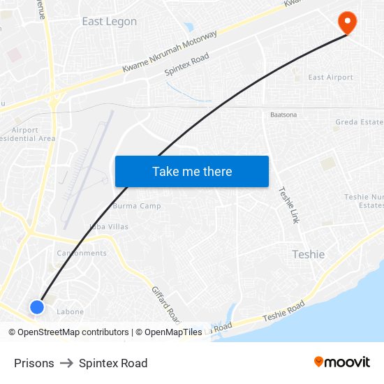 Prisons to Spintex Road map