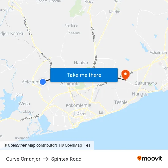 Curve Omanjor to Spintex Road map