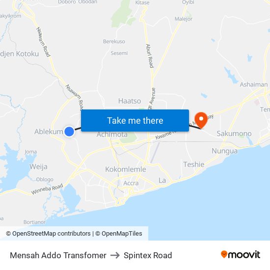 Mensah Addo Transfomer to Spintex Road map