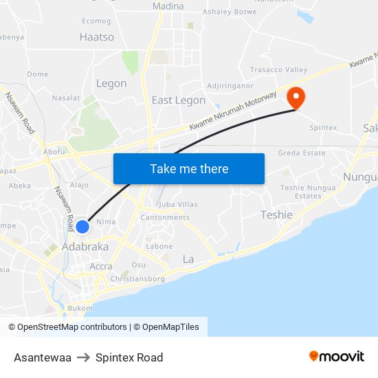 Asantewaa to Spintex Road map
