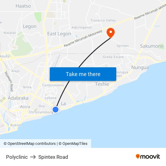 Polyclinic to Spintex Road map