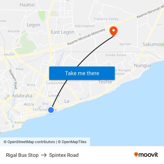 Rigal Bus Stop to Spintex Road map