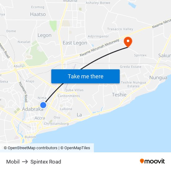 Mobil to Spintex Road map