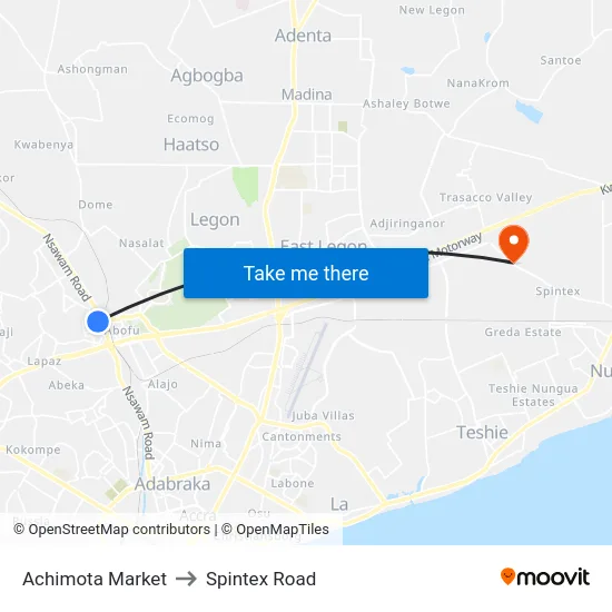 Achimota Market to Spintex Road map