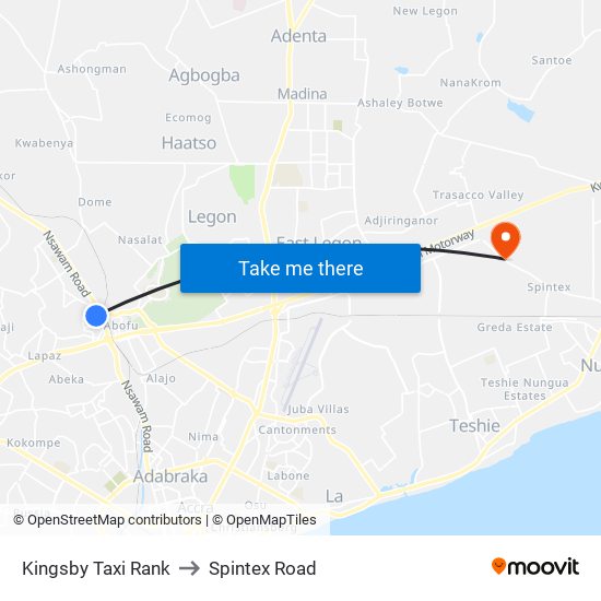 Kingsby Taxi Rank to Spintex Road map