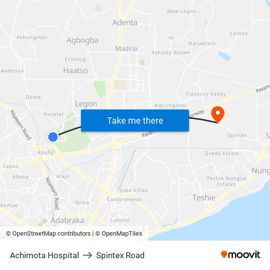 Achimota Hospital to Spintex Road map