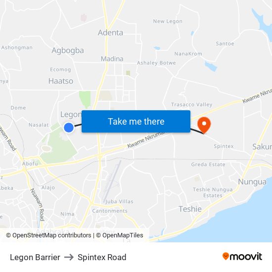 Legon Barrier to Spintex Road map