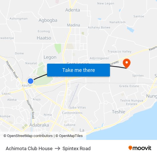 Achimota Club House to Spintex Road map