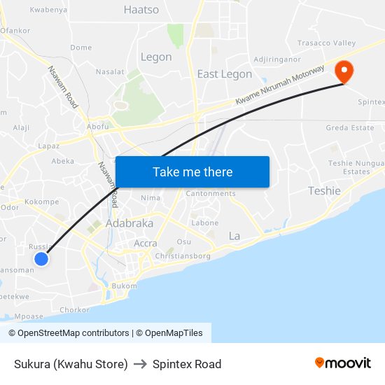 Sukura (Kwahu Store) to Spintex Road map