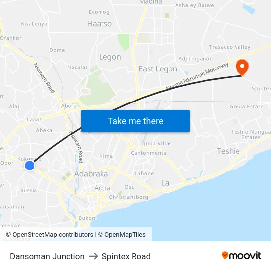Dansoman Junction to Spintex Road map