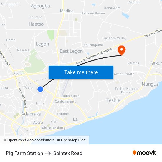 Pig Farm Station to Spintex Road map