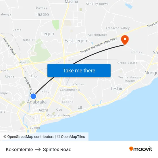 Kokomlemle to Spintex Road map