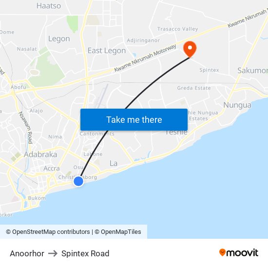 Anoorhor to Spintex Road map