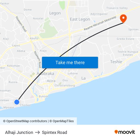 Alhaji Junction to Spintex Road map