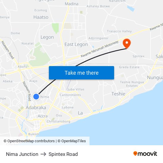 Nima Junction to Spintex Road map