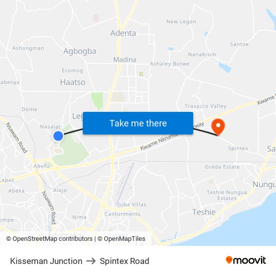 Kisseman Junction to Spintex Road map