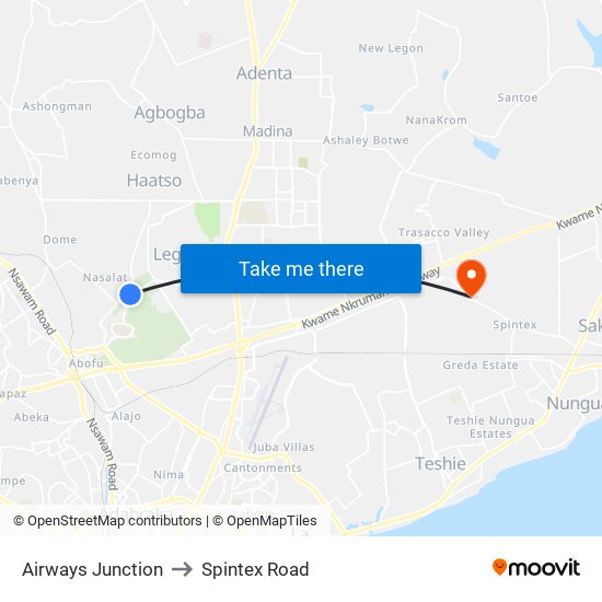 Airways Junction to Spintex Road map