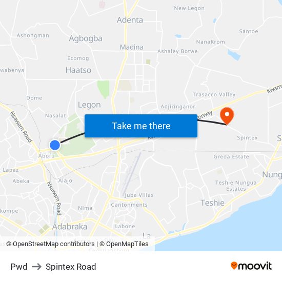 Pwd to Spintex Road map