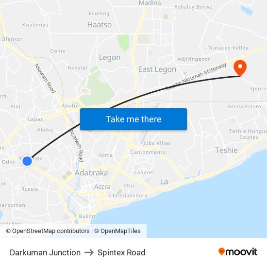 Darkuman Junction to Spintex Road map