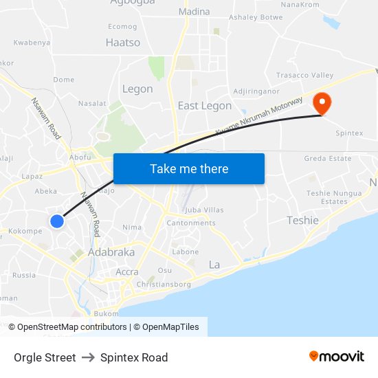 Orgle Street to Spintex Road map
