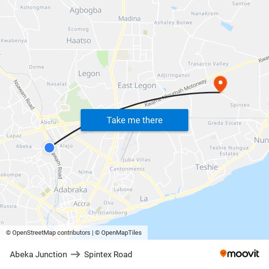 Abeka Junction to Spintex Road map